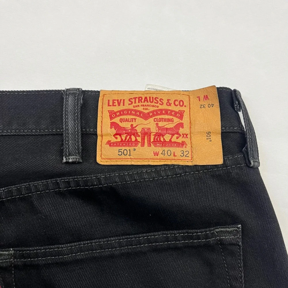 Levis 501 Jeans Mens Black Straight Leg Classic 40x32 Workwear Denim